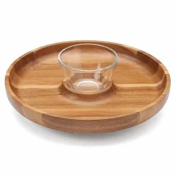 Food Network Acacia Wood Lazy Susan Chip & Dip Tray Set
