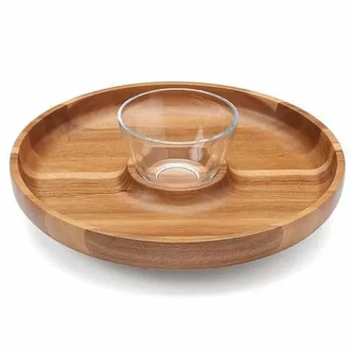 Food Network Acacia Wood Lazy Susan Chip & Dip Tray Set