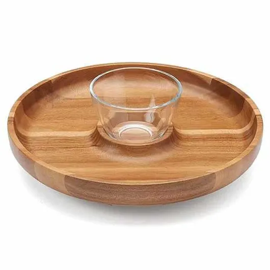 Food Network Acacia Wood Lazy Susan Chip & Dip Tray Set