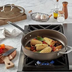 Food Network Textured Titanium 12-In. Nonstick Covered Deep Skillet